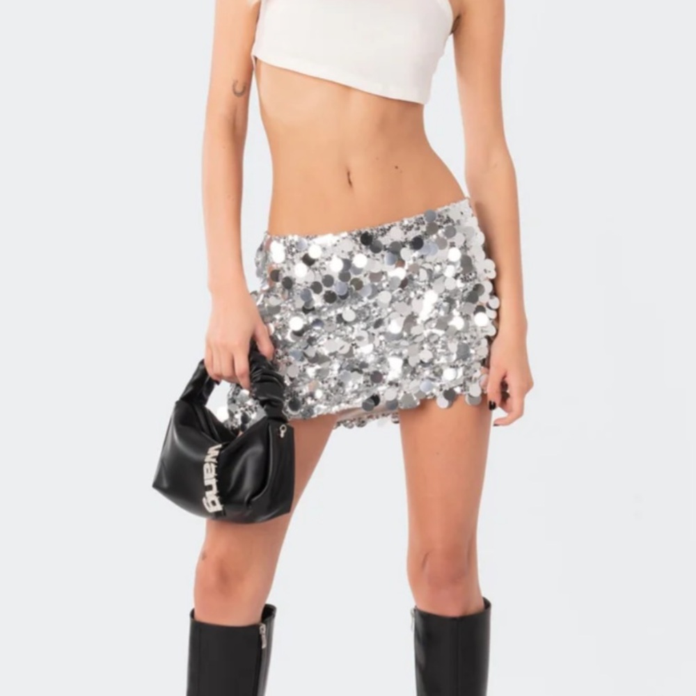 Edikted Shimmering Silver Mini Skirt